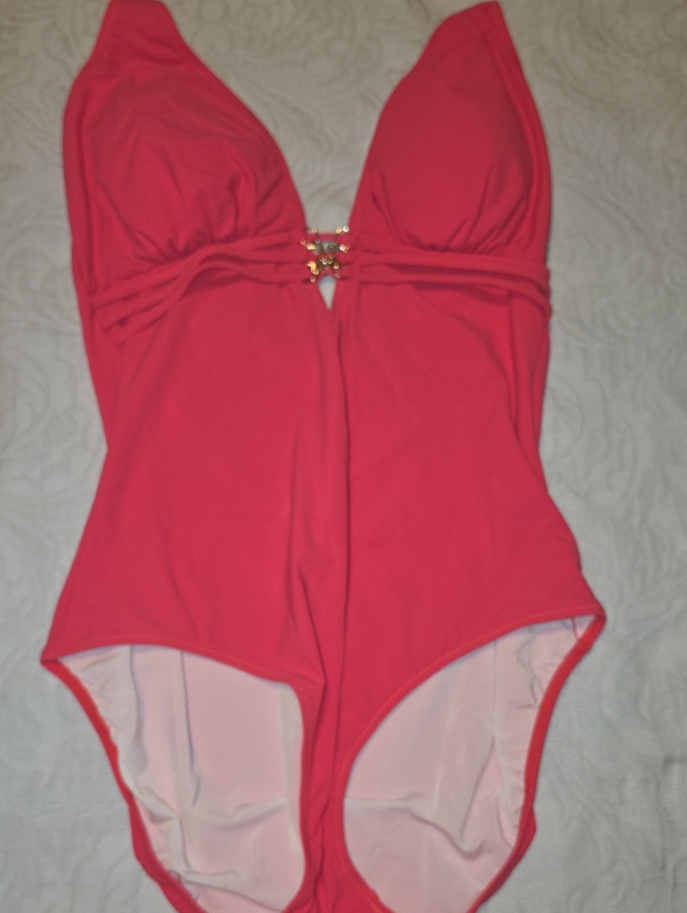 Coral One-Piece Swimsuit with Gold Accent